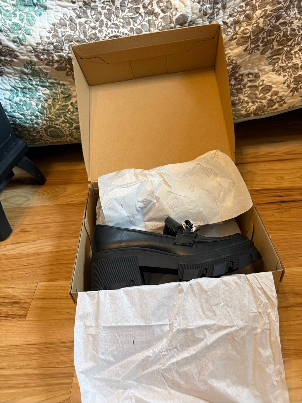 JustFab Black Chunky Lug Sole Women's Loafers